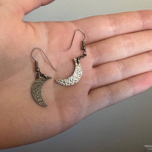 Hammered Silver Moon Earrings - Picture 4 of 5